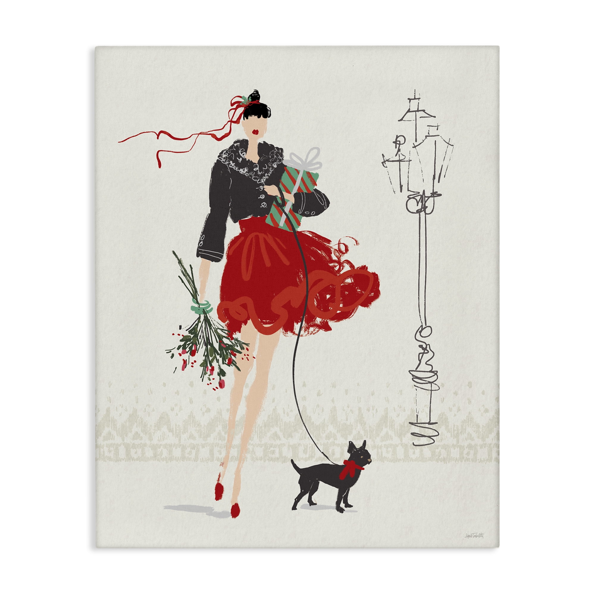 Stupell Industries Holiday Fashionista Girl Holiday Painting Gallery Wrapped Canvas Art Prints Wall Art, 36 x 48
