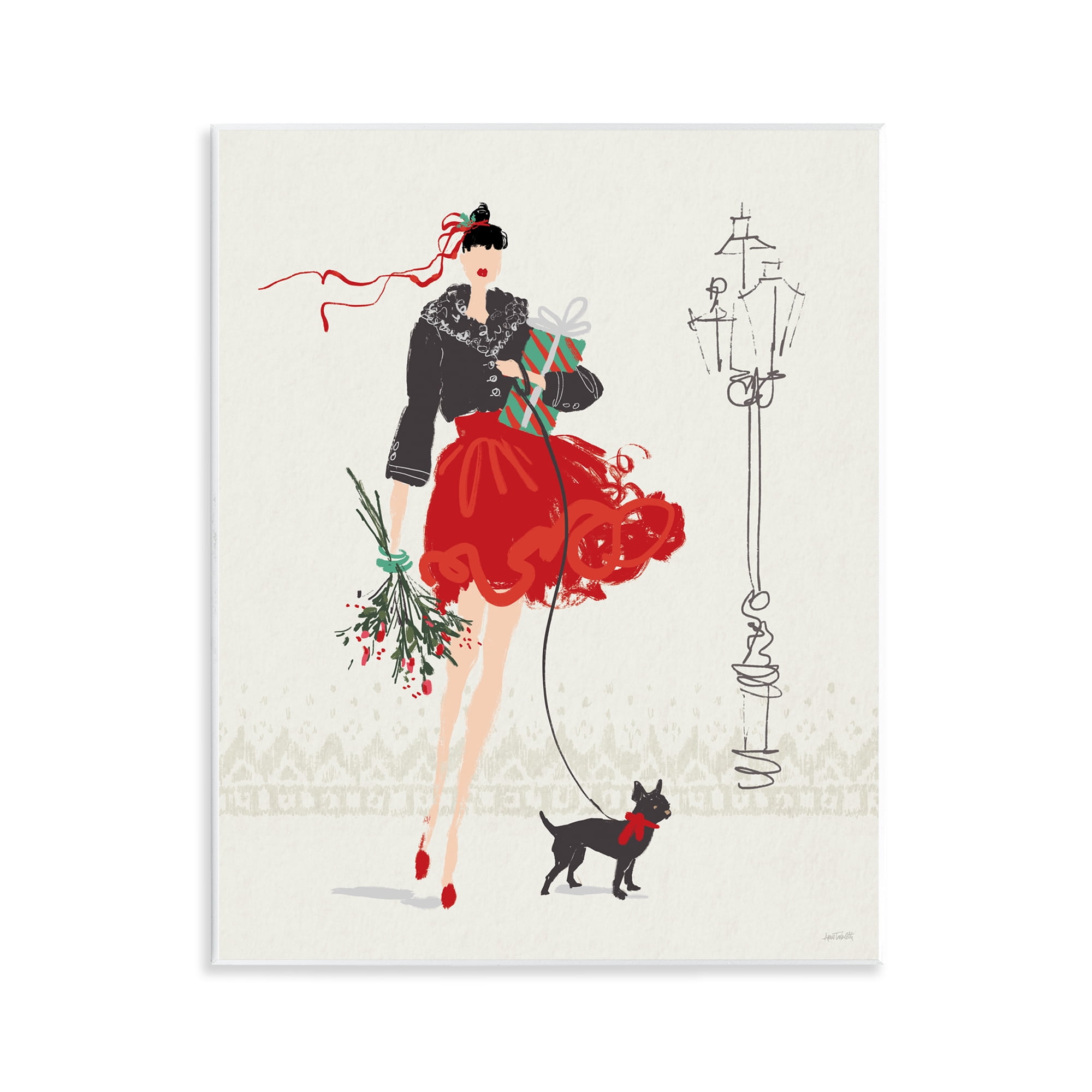 Stupell Industries Holiday Fashionista Girl Holiday Painting Unframed Art Prints Wall Art, 11 x 14