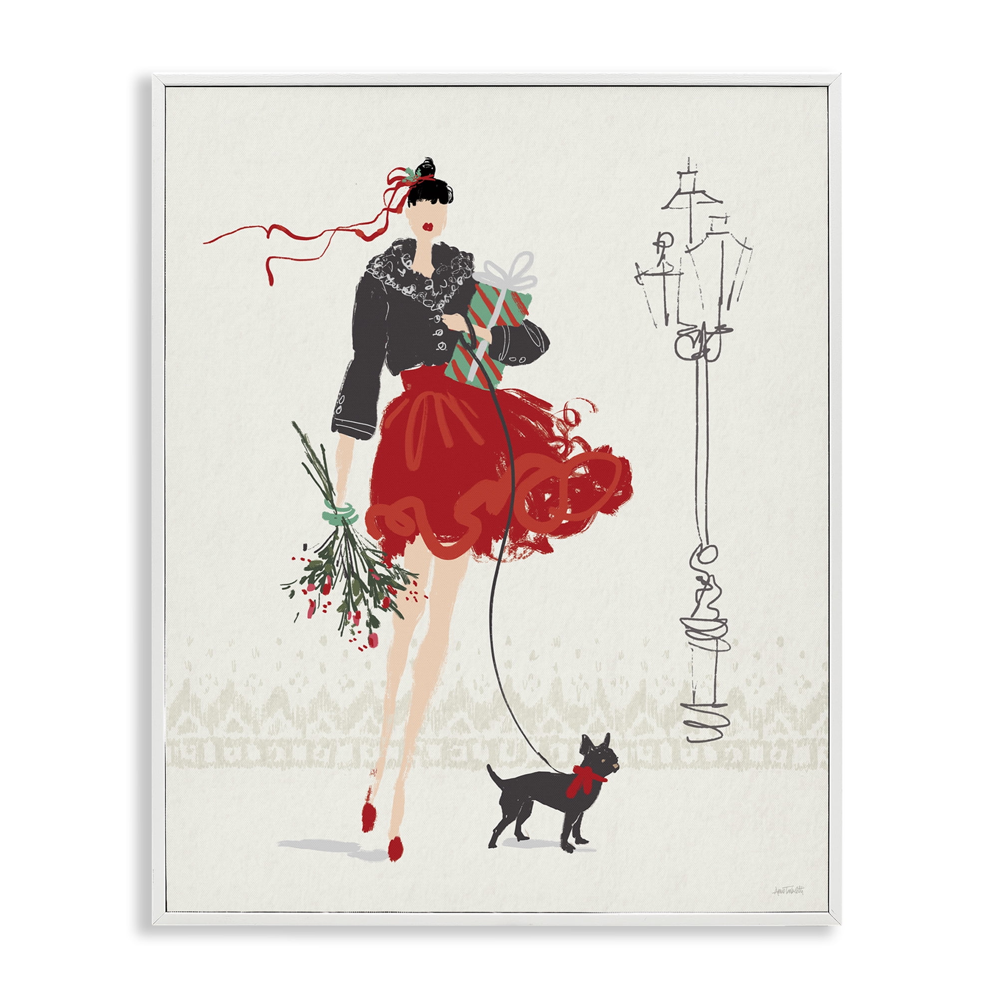 Stupell Industries Holiday Fashionista Girl Holiday Painting White Framed Art Prints Wall Art, 16 x 20