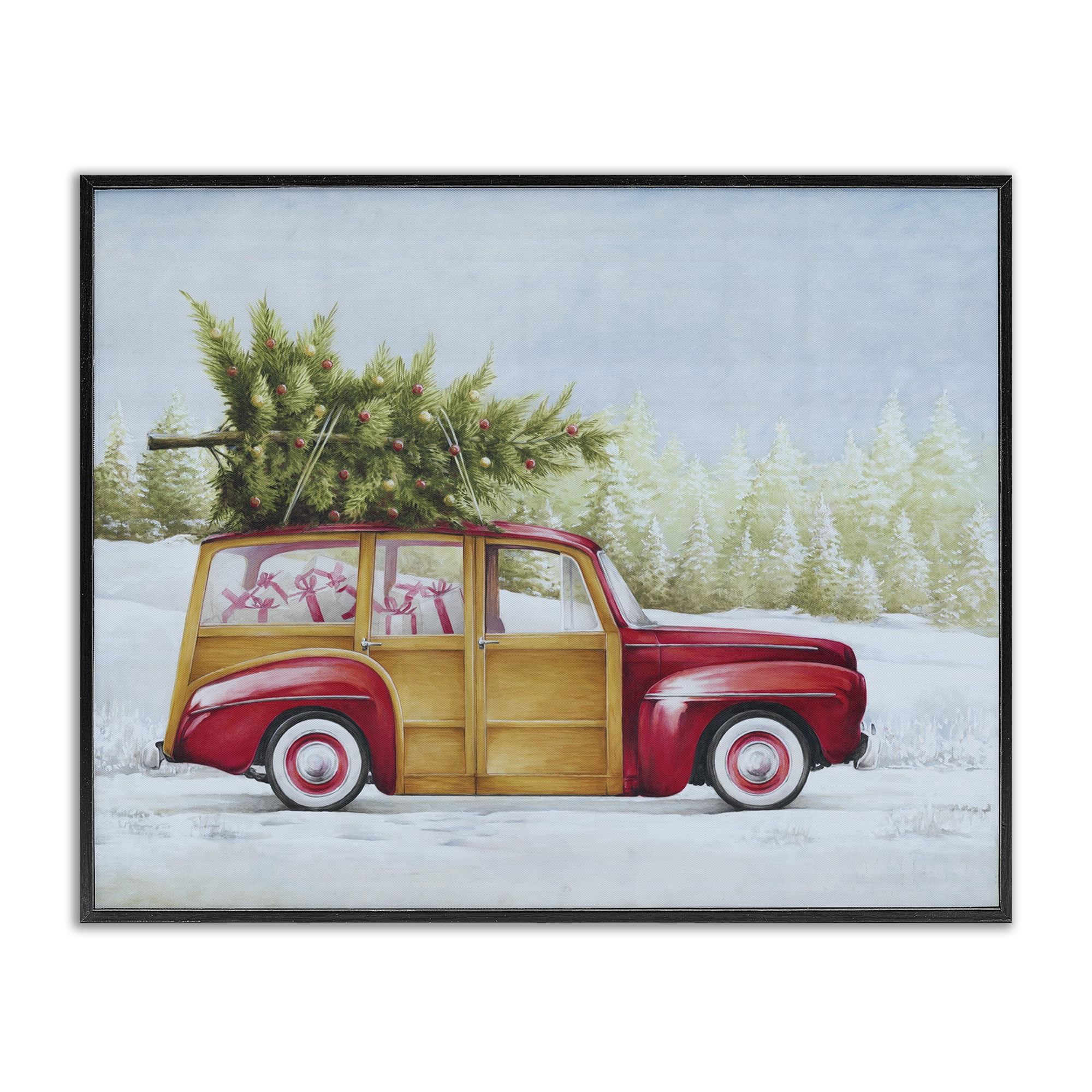 Stupell Industries Holiday Fun Filled Car Holiday Painting Black Framed Art Prints Wall Art, 30 x 24