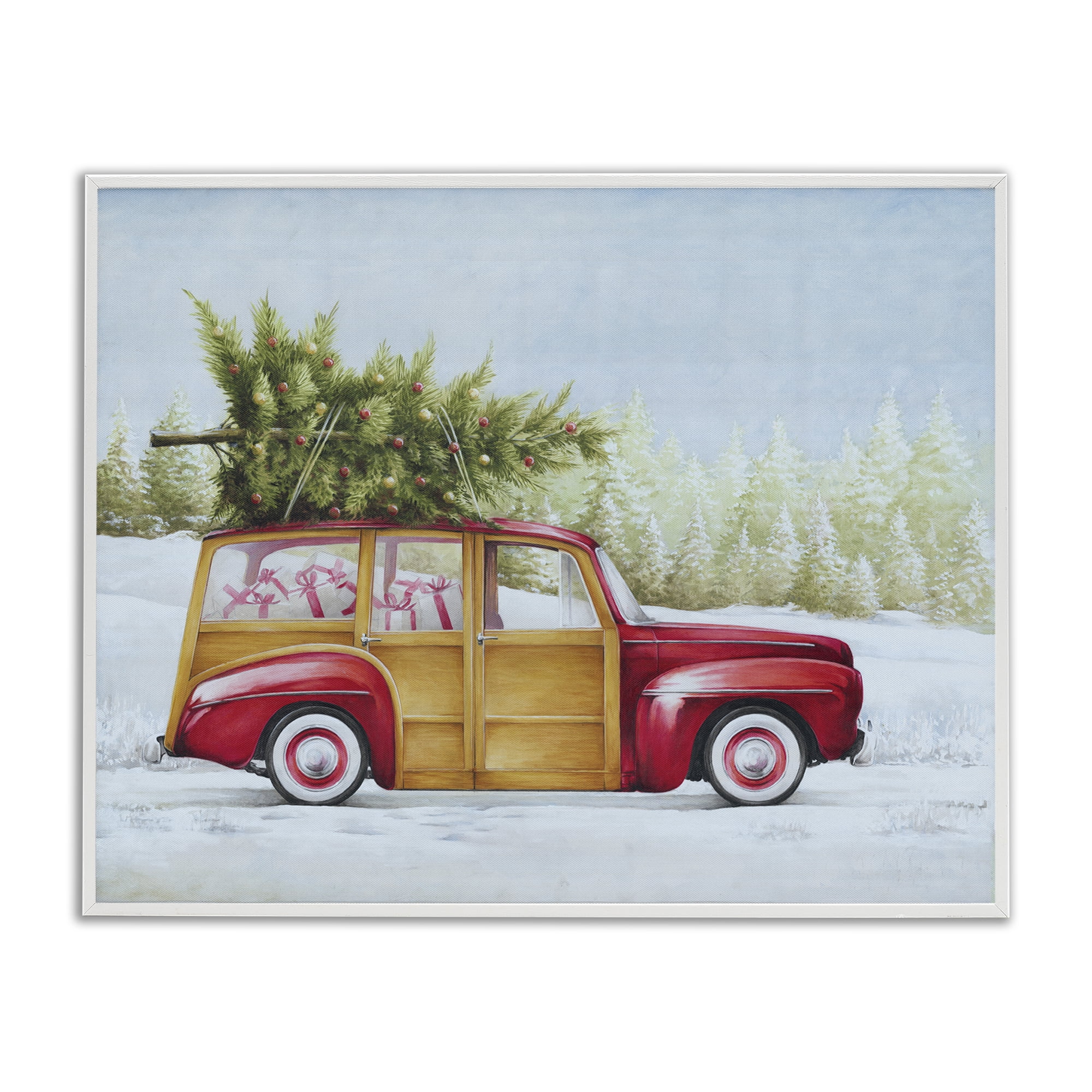 Stupell Industries Holiday Fun Filled Car Holiday Painting White Framed Art Prints Wall Art, 20 x 16