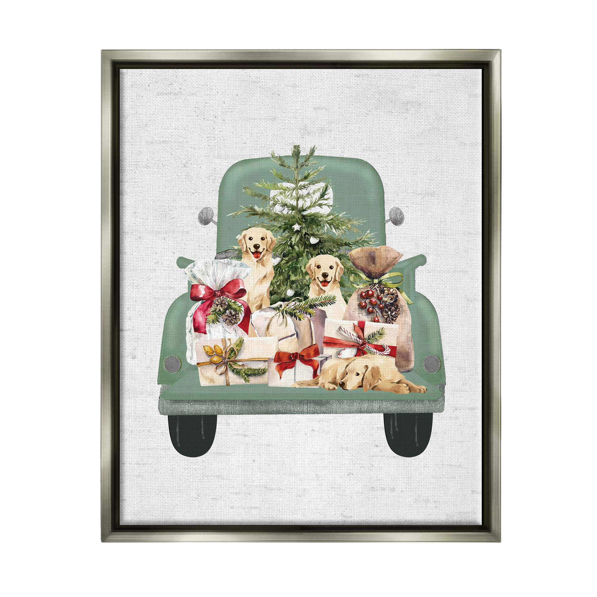 Stupell Industries Holiday Gift Truck Holiday Painting Gray Floater Framed Canvas Art Print Wall Art, 17 x 21
