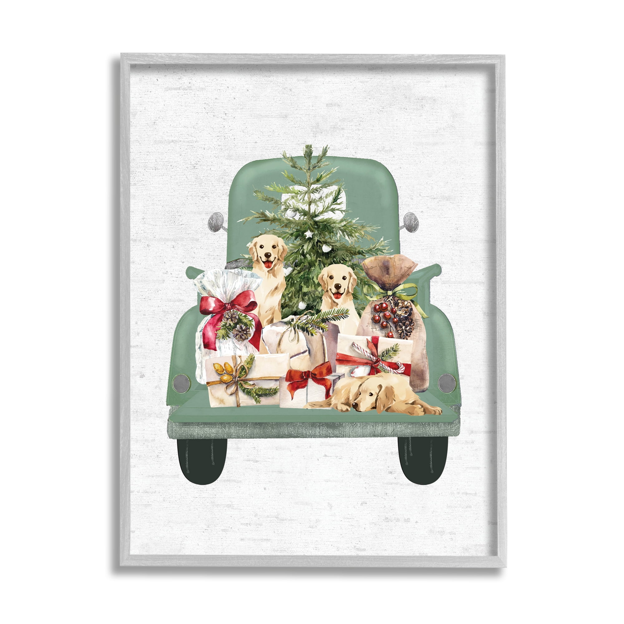 Stupell Industries Holiday Gift Truck Holiday Painting Gray Framed Art Print Wall Art, 24 x 30