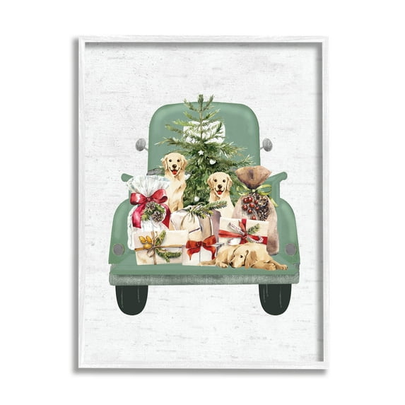 Stupell Industries Holiday Gift Truck Holiday Painting White Framed Art Print Wall Art, 16 x 20