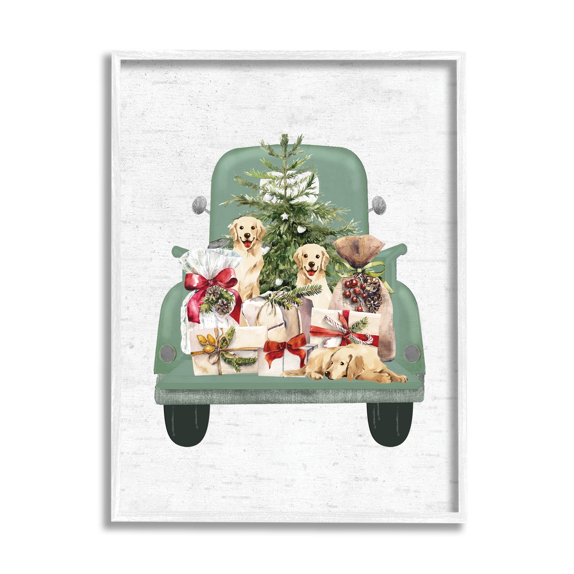 Stupell Industries Holiday Gift Truck Holiday Painting White Framed Art Print Wall Art, 24 x 30