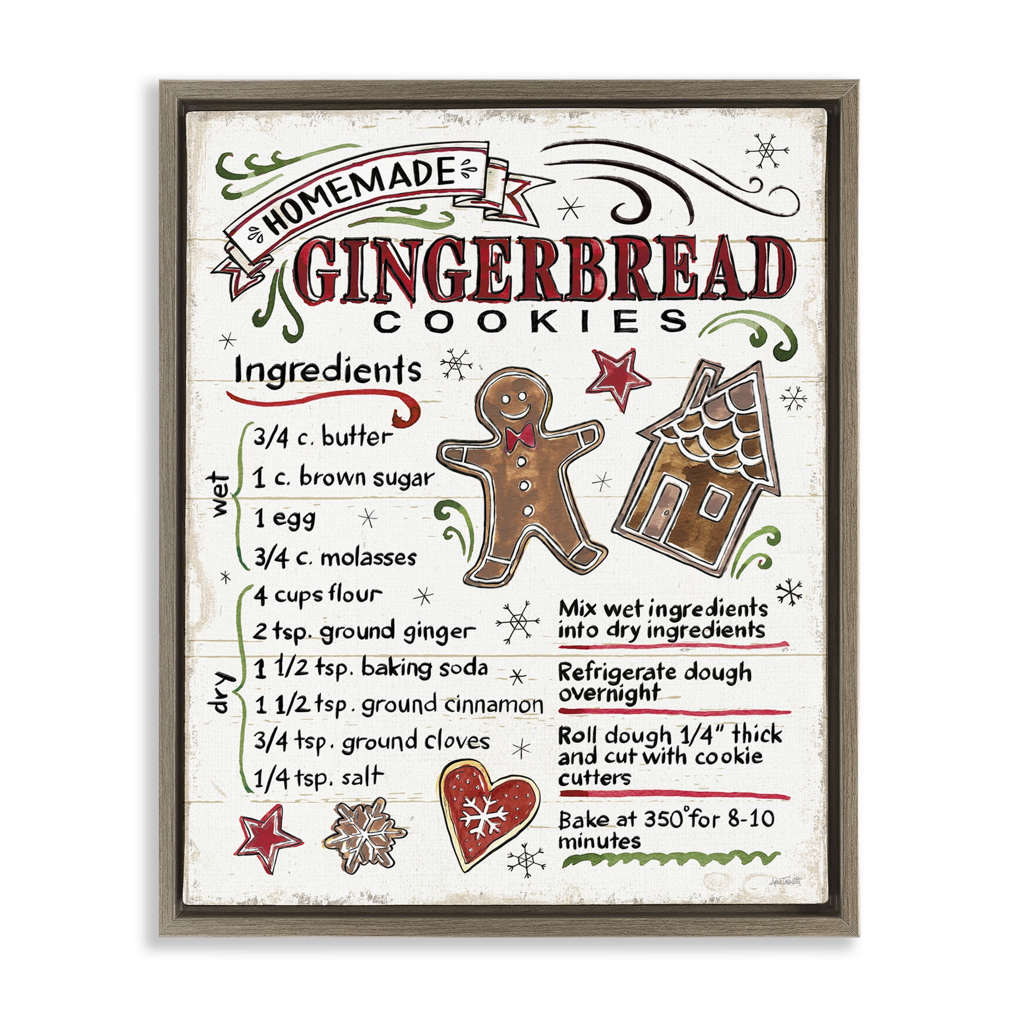 Stupell Industries Holiday Gingerbread Cookies Recipe Food & Beverage Painting Brown Floater Framed Canvas Art Print Wall Art, 17 x 21