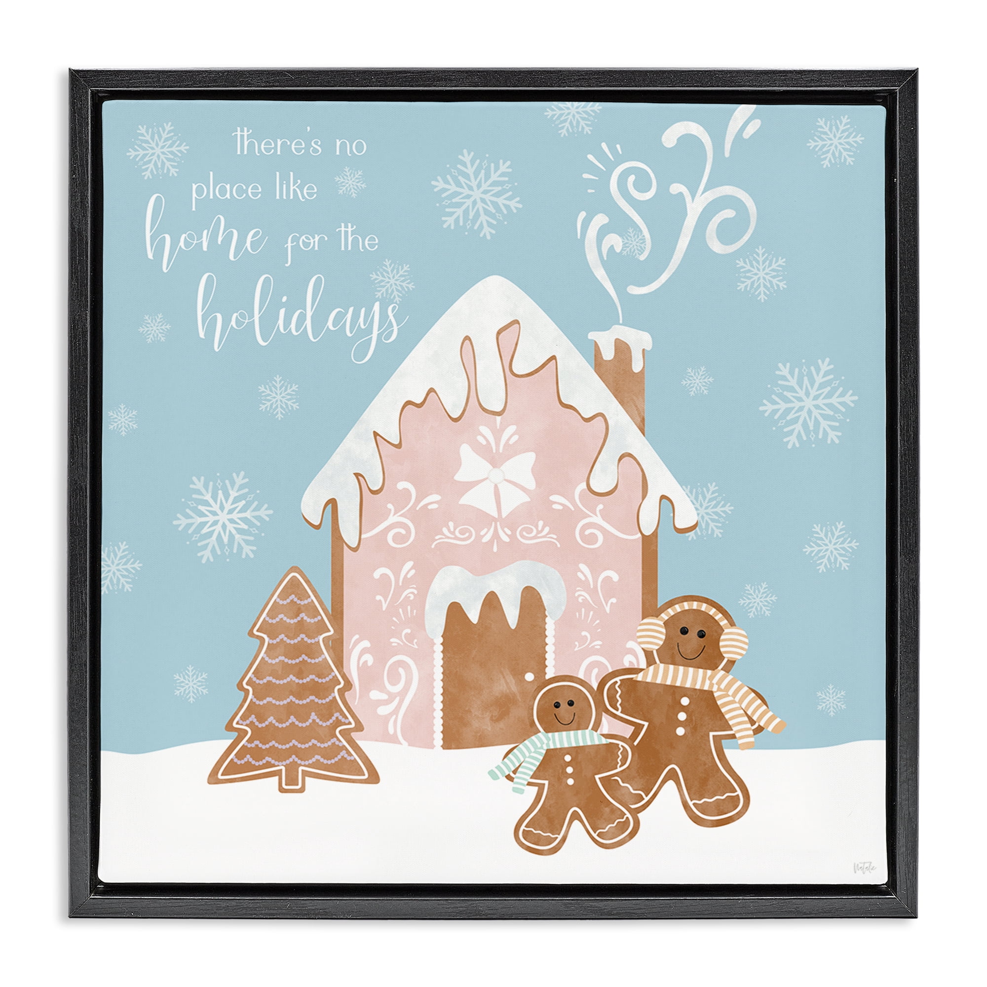 Stupell Industries Holiday Gingerbread Family Holiday Painting Black Floater Framed Canvas Art Prints Wall Art, 25 x 25