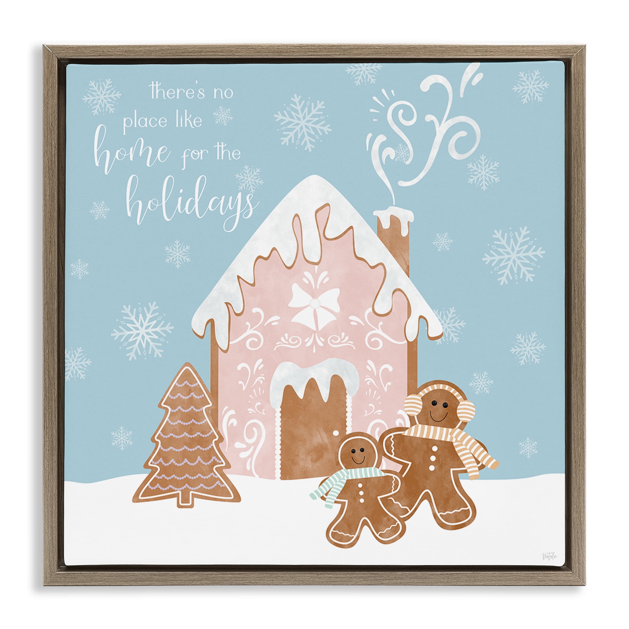 Stupell Industries Holiday Gingerbread Family Holiday Painting Brown Floater Framed Canvas Art Prints Wall Art, 18 x 18