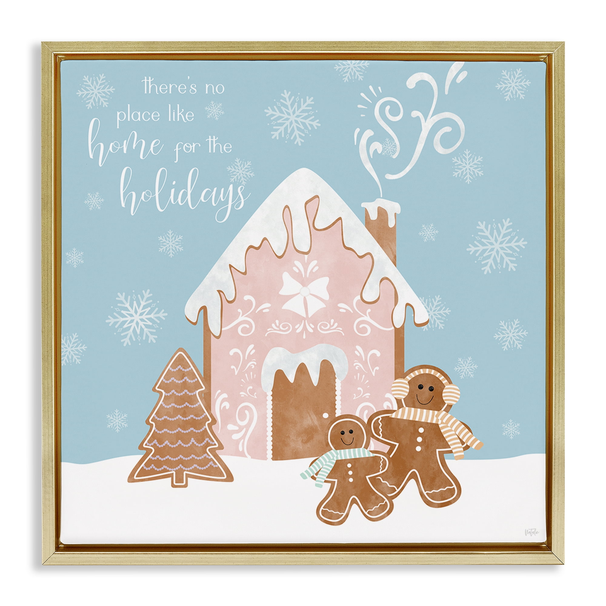 Stupell Industries Holiday Gingerbread Family Holiday Painting Gold Floater Framed Canvas Art Prints Wall Art, 18 x 18