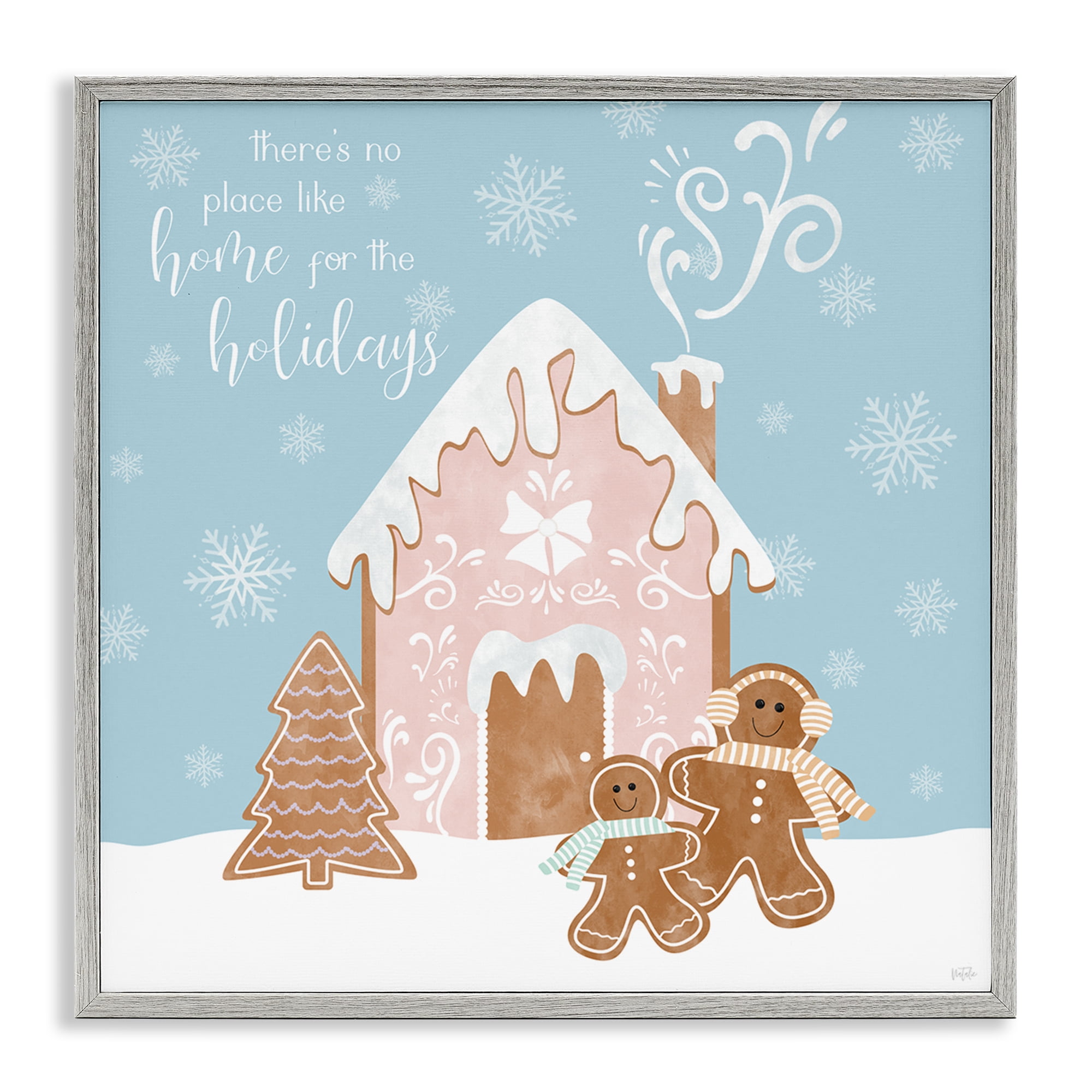 Stupell Industries Holiday Gingerbread Family Holiday Painting Gray Framed Art Prints Wall Art, 24 x 24
