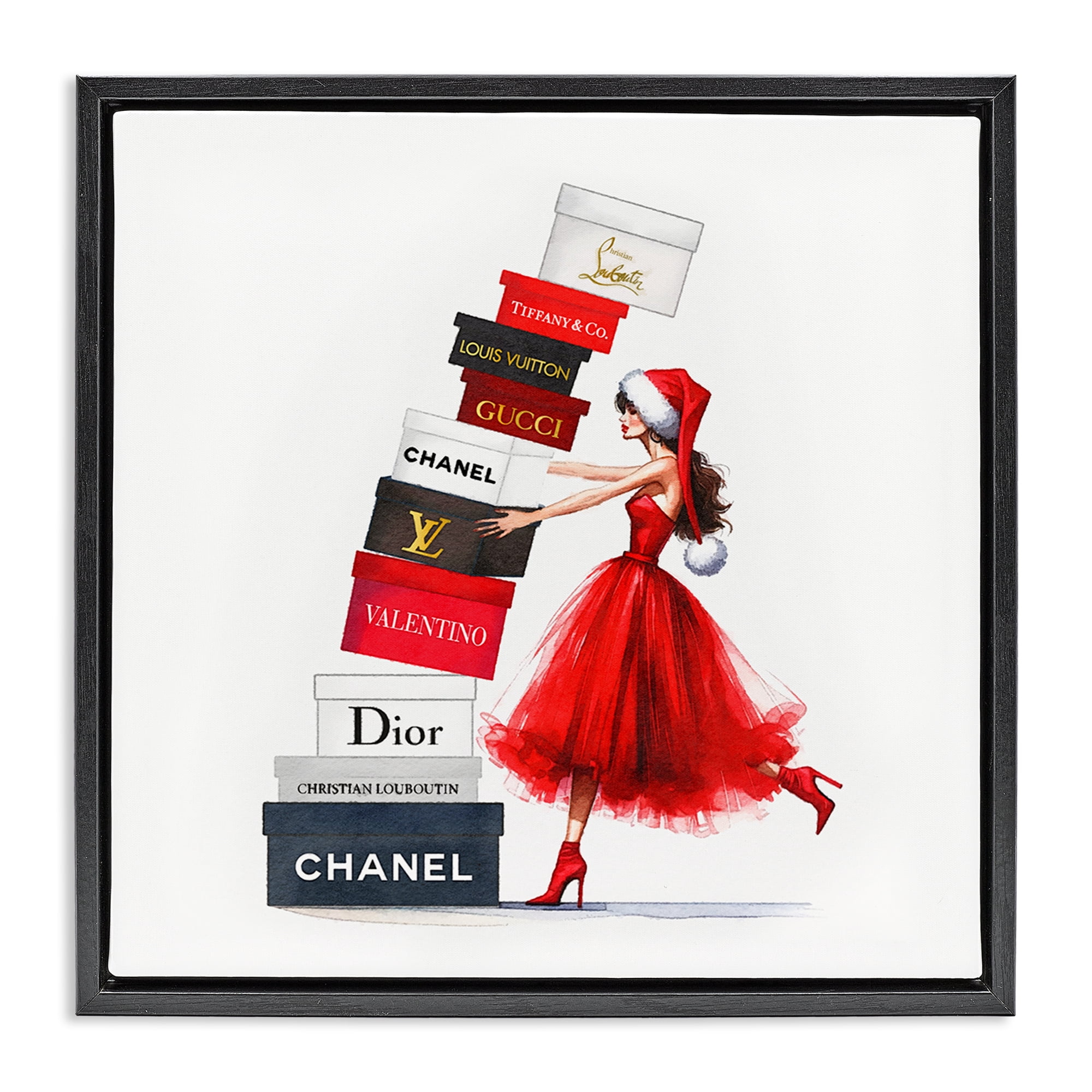 Stupell Industries Holiday Glam Shopping Boxes Holiday Painting Black Floater Framed Canvas Art Prints Wall Art, 18 x 18