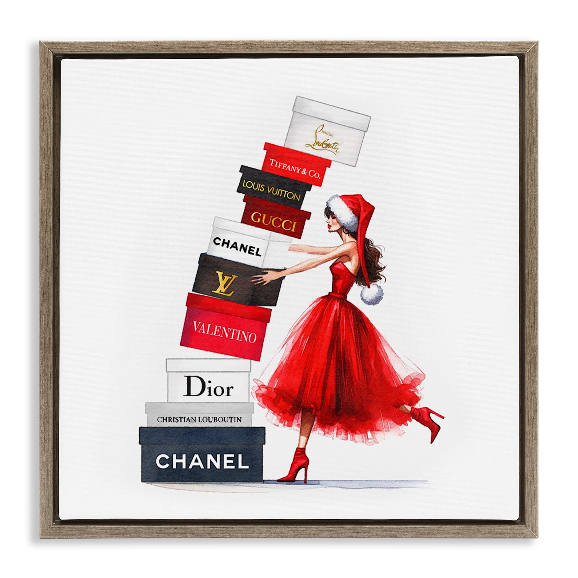 Stupell Industries Holiday Glam Shopping Boxes Holiday Painting Brown Floater Framed Canvas Art Prints Wall Art, 18 x 18