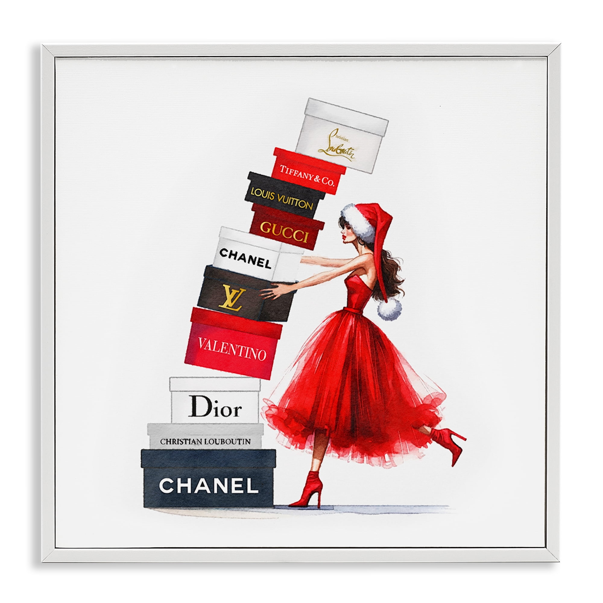 Stupell Industries Holiday Glam Shopping Boxes Holiday Painting White Framed Art Prints Wall Art, 12 x 12