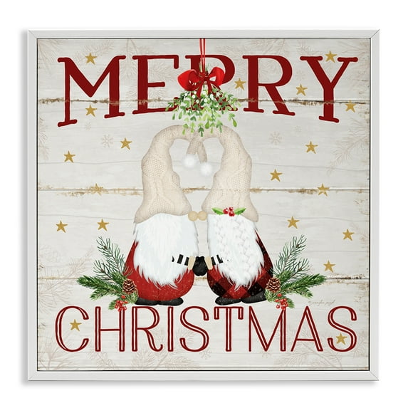 Stupell Industries Holiday Gnomes Under Mistletoe Holiday Painting White Framed Art Print Wall Art, 24 x 24
