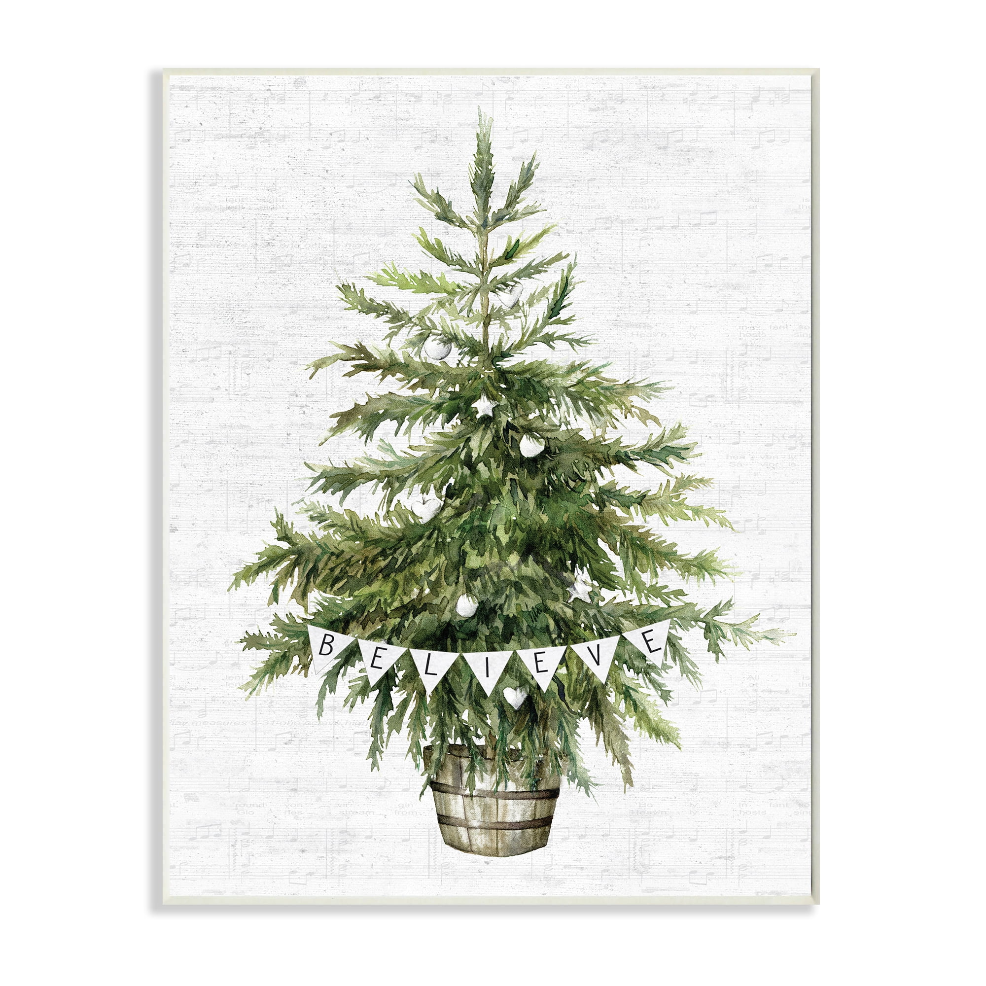 Stupell Industries Holiday Green Fir Tree with Believe Phrase Holiday Painting Wall Plaque Art Print Wall Art, 13 x 19