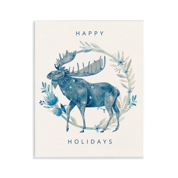Stupell Industries Holiday Greeting with Moose Animals Painting Unframed Art Print Wall Art, 11 x 14