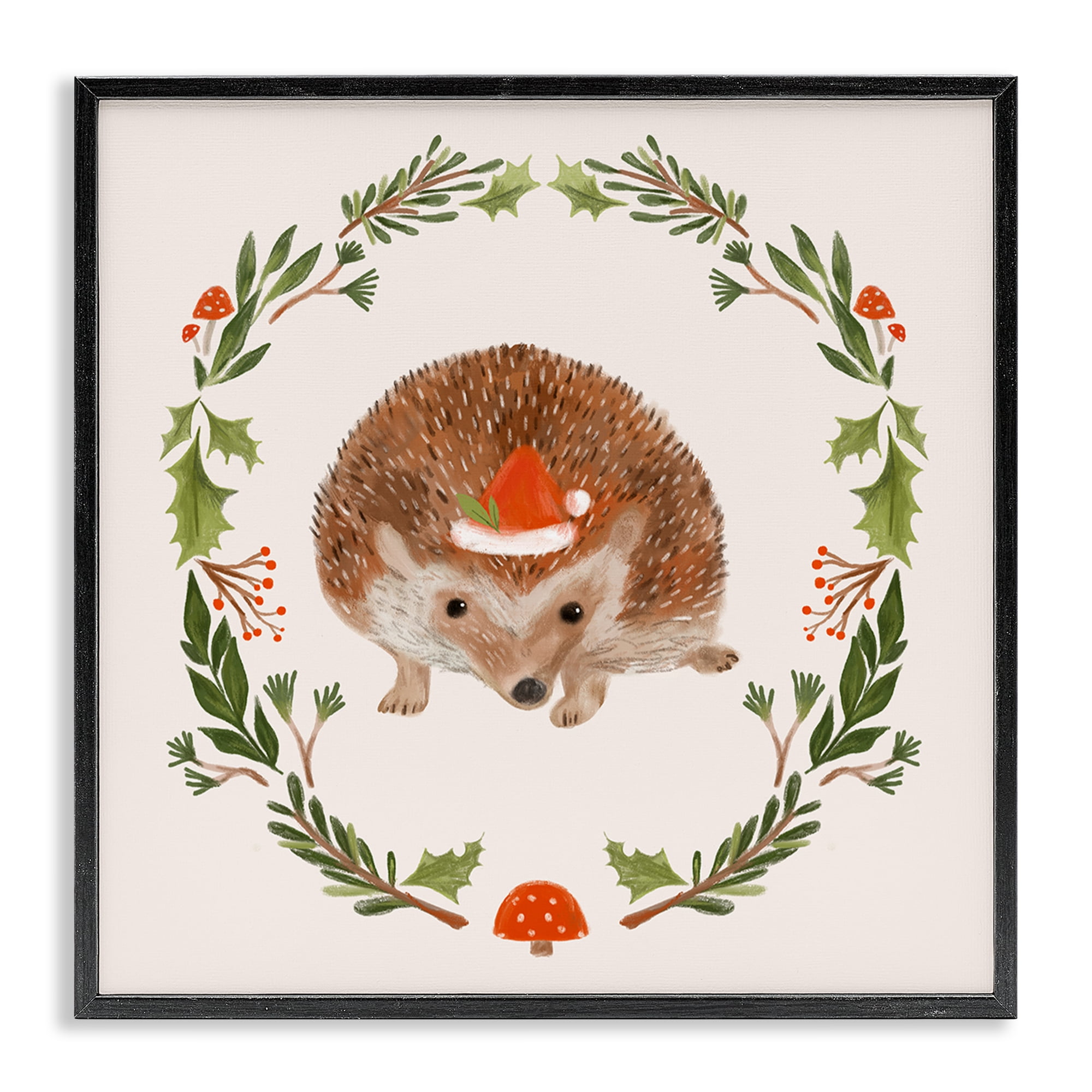 Stupell Industries Holiday Hedgehog Wreaf Holiday Painting Black Framed Art Prints Wall Art, 17 x 17
