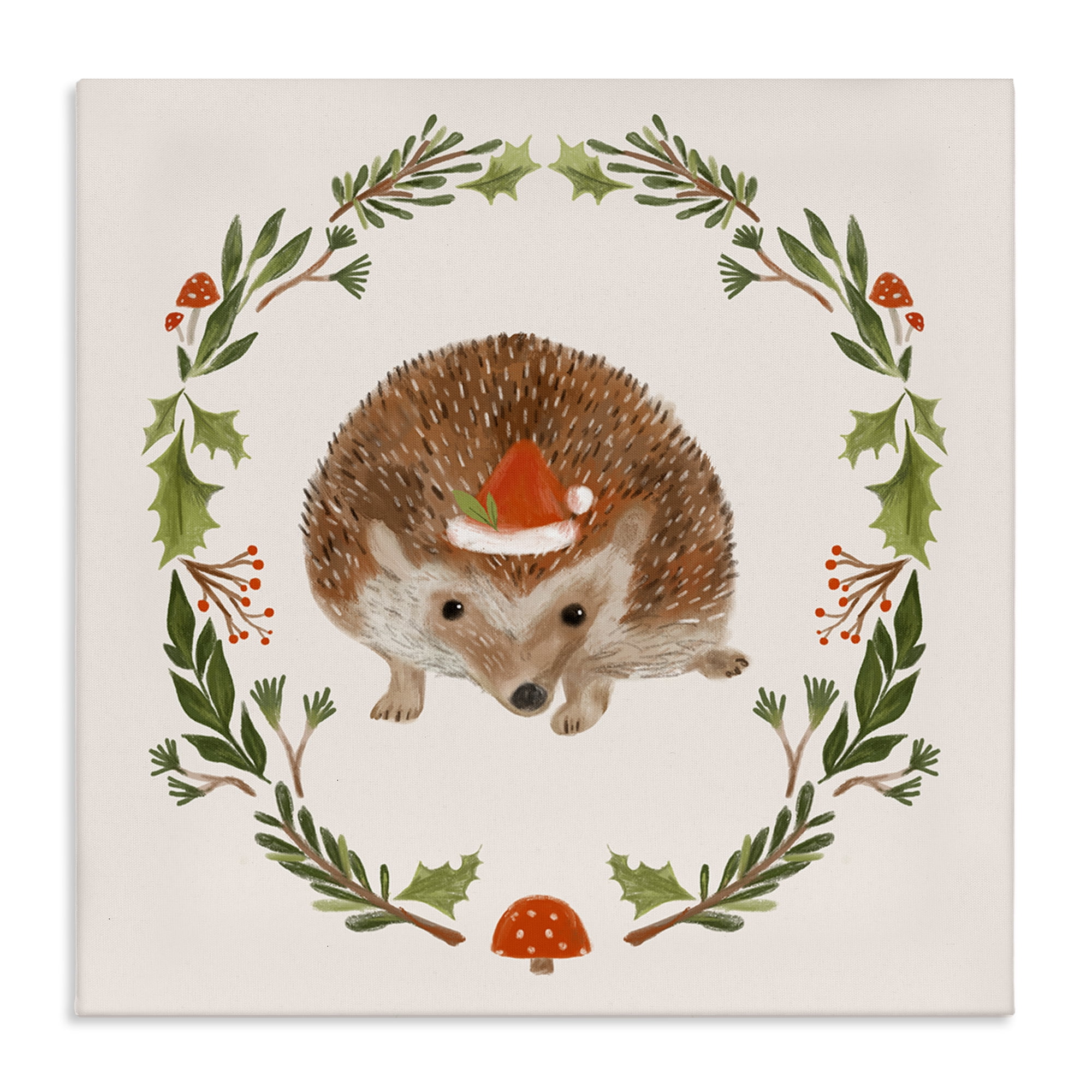 Stupell Industries Holiday Hedgehog Wreaf Holiday Painting Gallery Wrapped Canvas Art Prints Wall Art, 24 x 24
