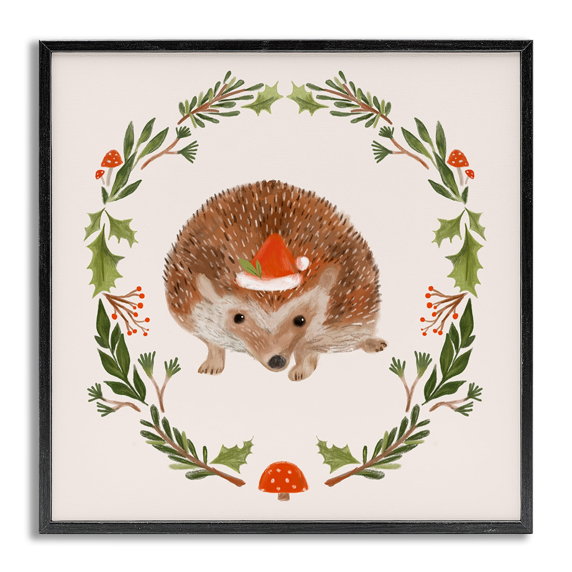 Stupell Industries Holiday Hedgehog Wreaf Holiday Painting Gray Framed Art Prints Wall Art, 24 x 24