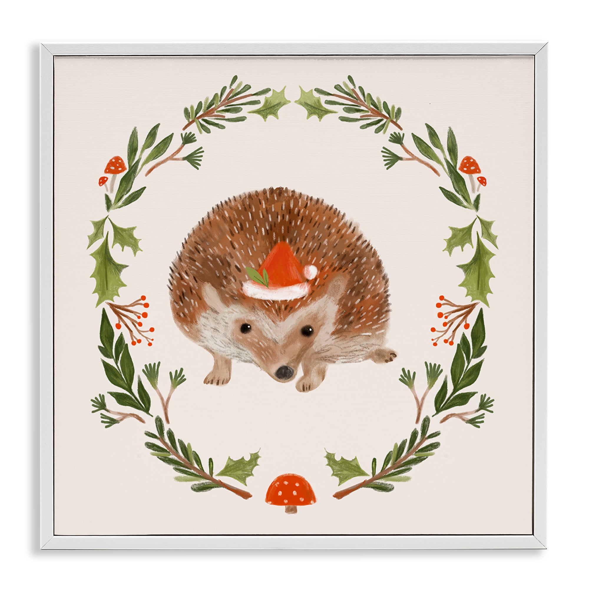 Stupell Industries Holiday Hedgehog Wreaf Holiday Painting White Framed Art Prints Wall Art, 17 x 17