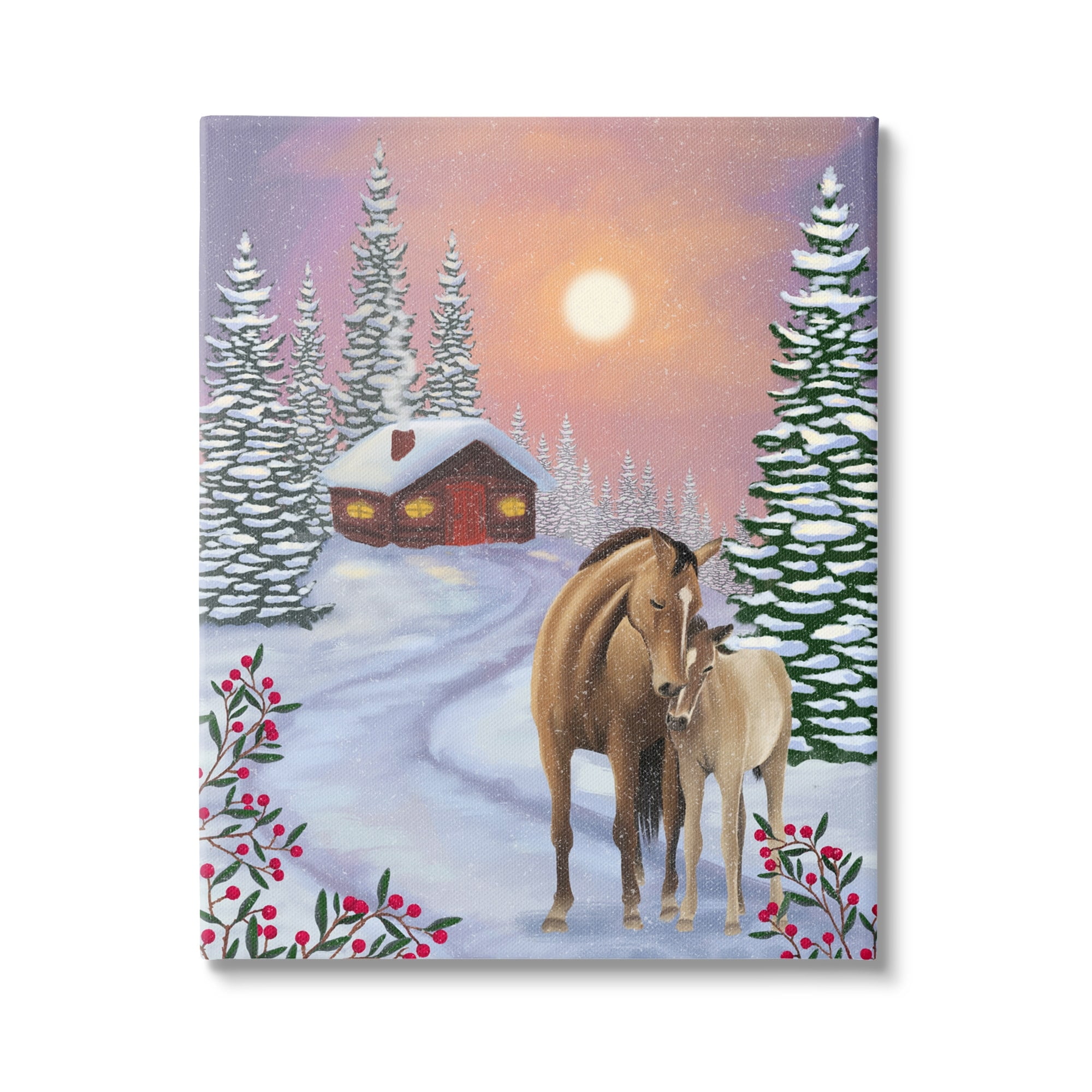 Stupell Industries Holiday Horses Winter Scene Holiday Painting Gallery Wrapped Canvas Print Wall Art