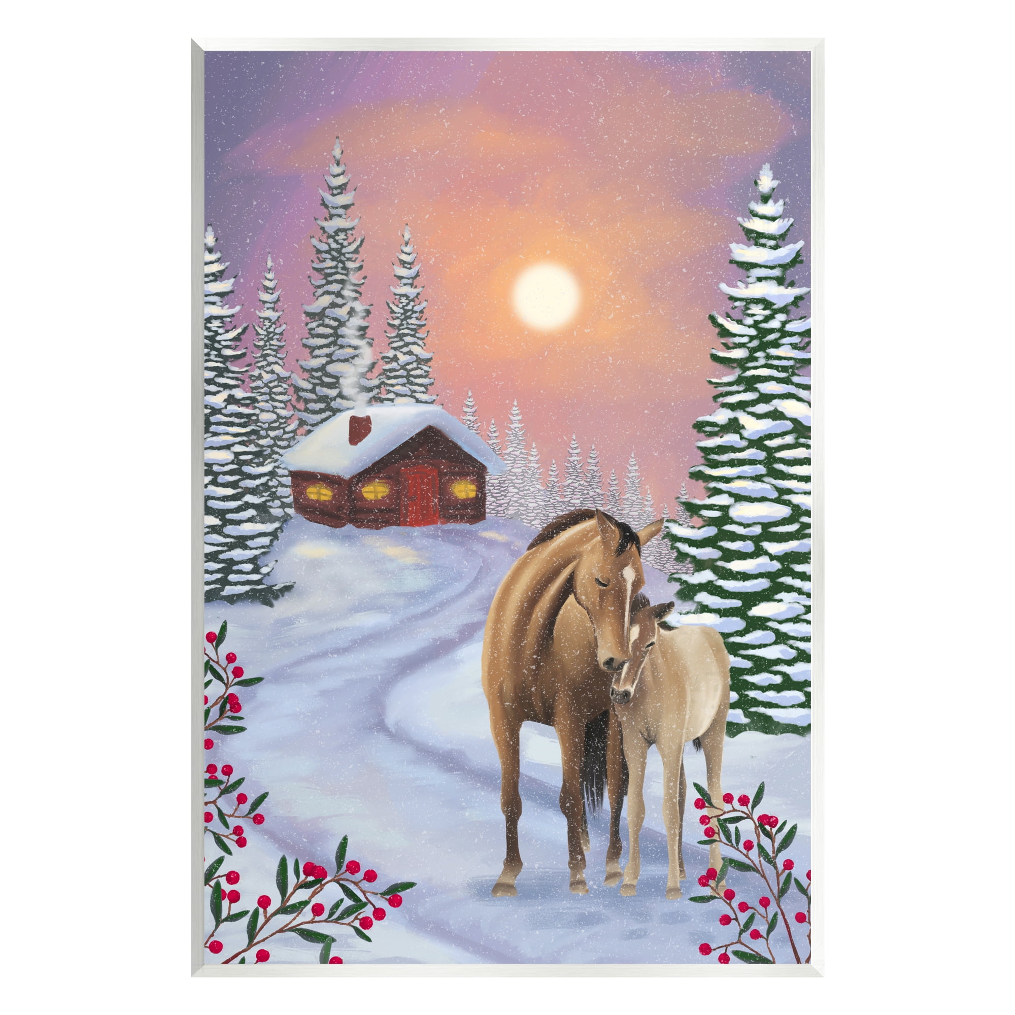 Rustic Winter Scene with Horses MDF Wall Plaque