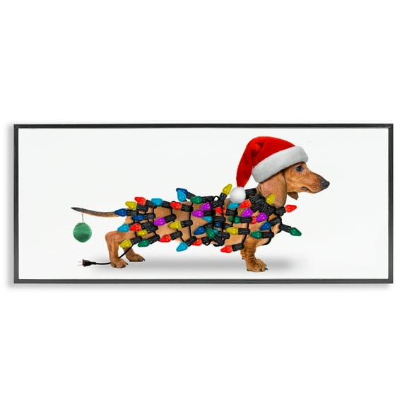 Stupell Industries Holiday Lights Dachshund Holiday Painting Black Framed Art Prints Wall Art, 24 x 10