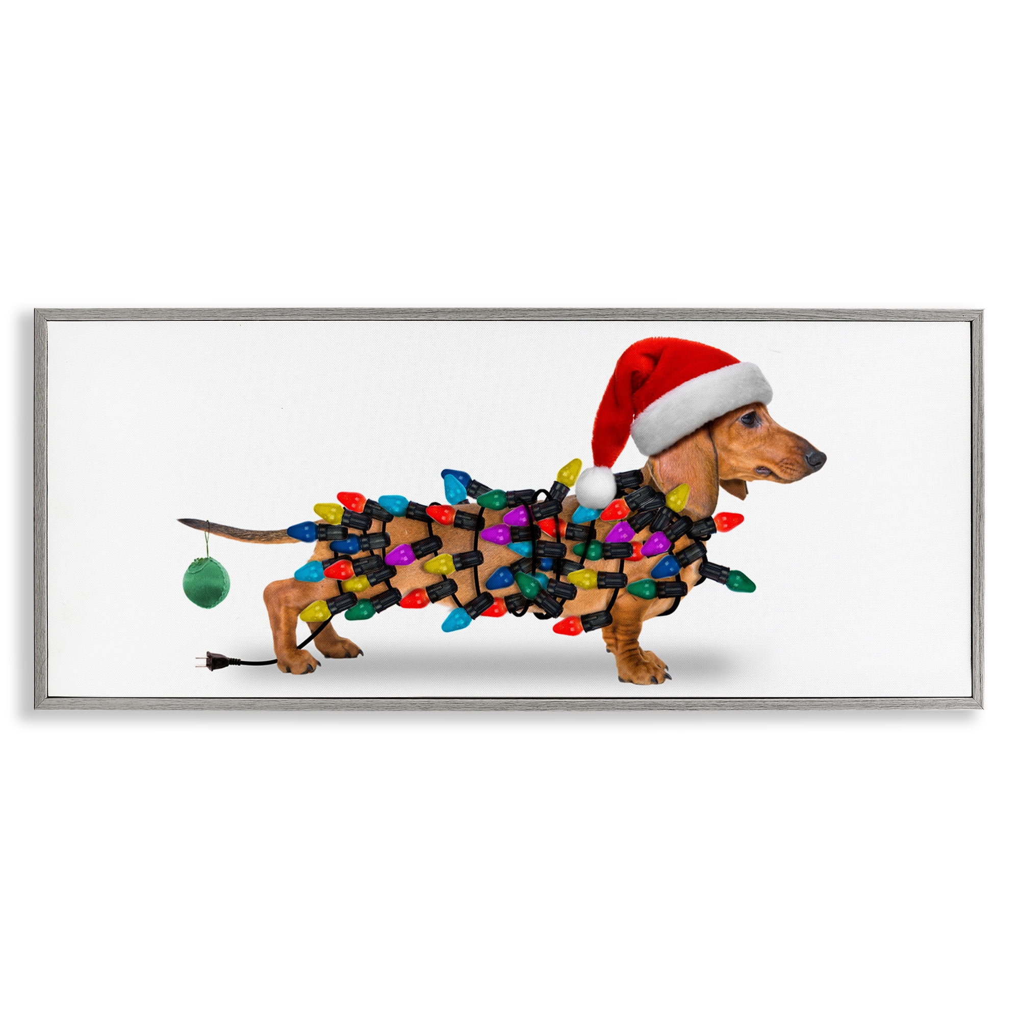 Stupell Industries Holiday Lights Dachshund Holiday Painting Gray Framed Art Prints Wall Art, 30 x 13