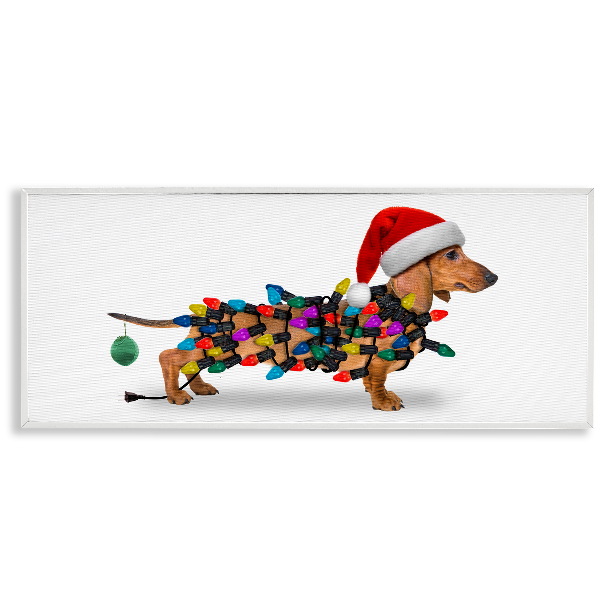 Stupell Industries Holiday Lights Dachshund Holiday Painting White Framed Art Prints Wall Art, 24 x 10