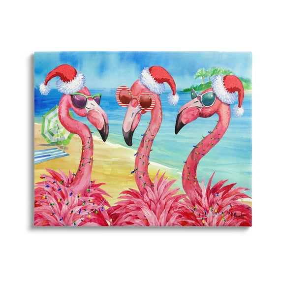 Stupell Industries Holiday Lights Flamingos Beach Graphic Art Gallery Wrapped Canvas Print Wall Art, Design by Paul Brent