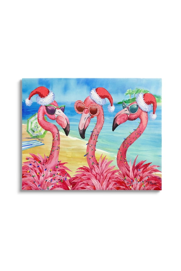 Industries Holiday Lights Flamingos Beach Graphic Art Gallery Wrapped Canvas Print Wall Art, Design by Paul Brent