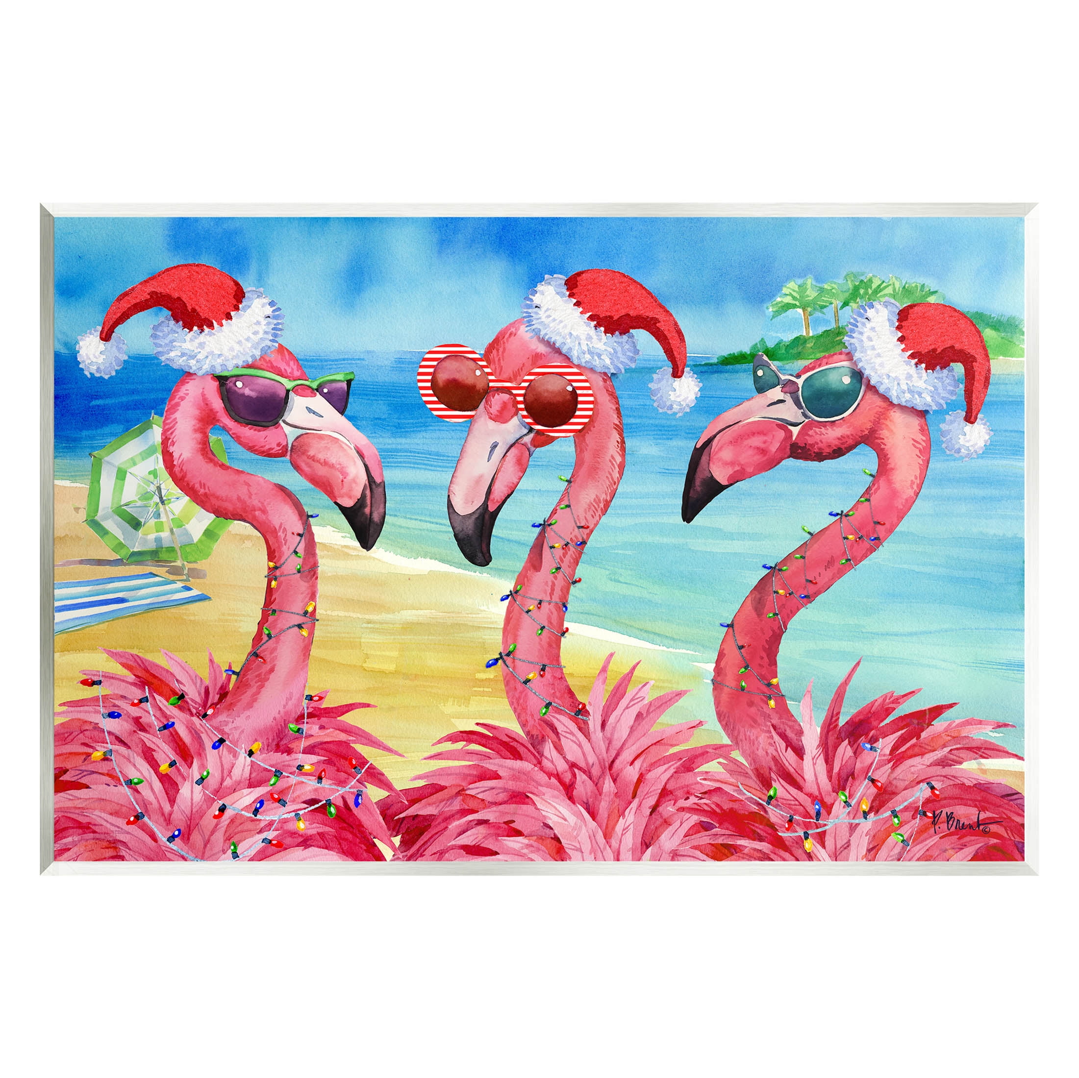 Stupell Industries Holiday Lights Flamingos Beach Graphic Art Unframed Art Print Wall Art, Design by Paul Brent