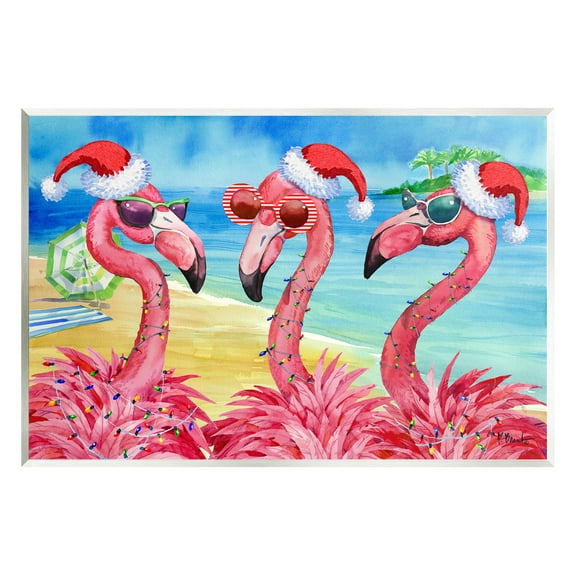 Stupell Industries Holiday Lights Flamingos Beach Graphic Art Unframed Art Print Wall Art, Design by Paul Brent