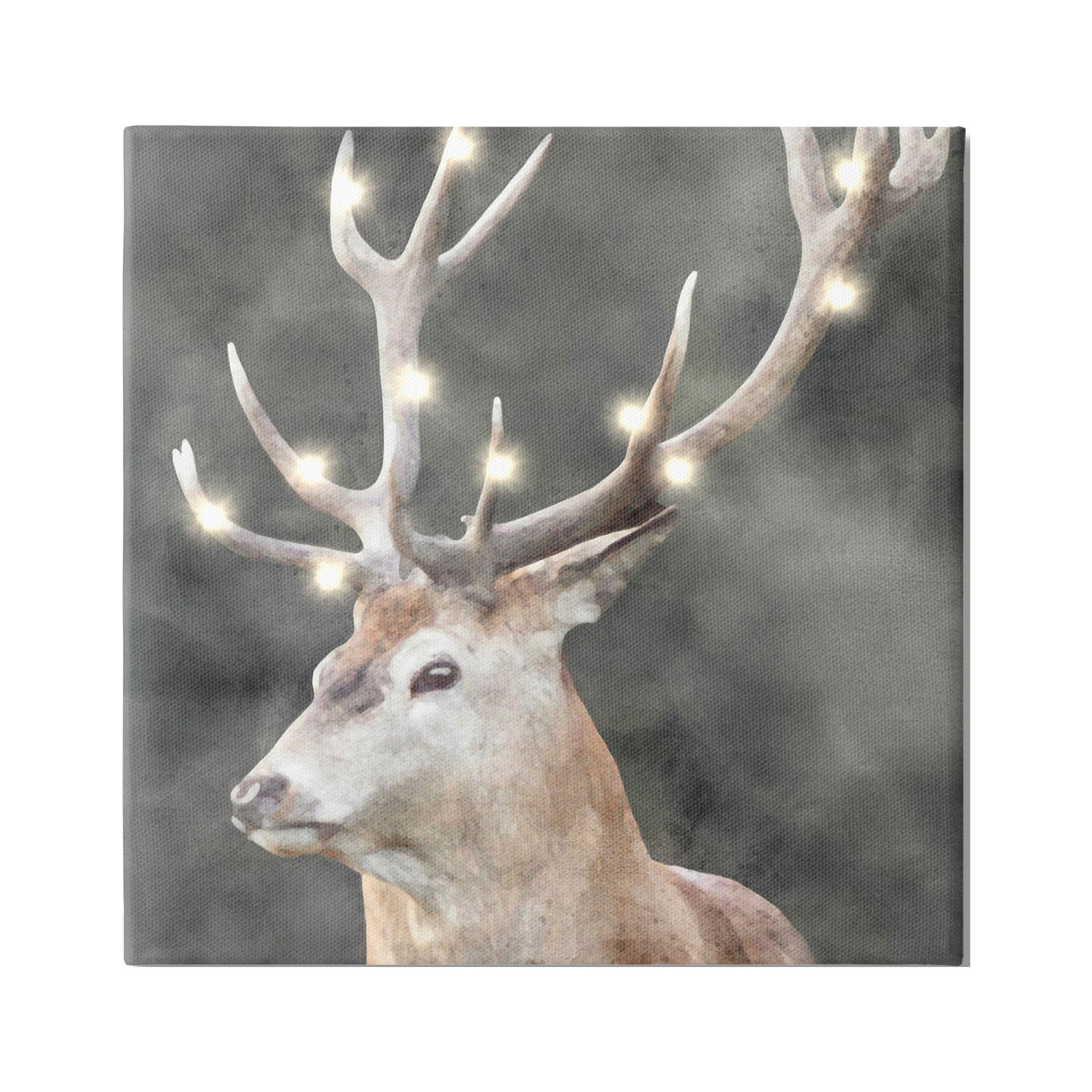 Stupell Industries Holiday Lights on Antlers Holiday Painting Gallery Wrapped Canvas Print Wall Art, 24 x 24