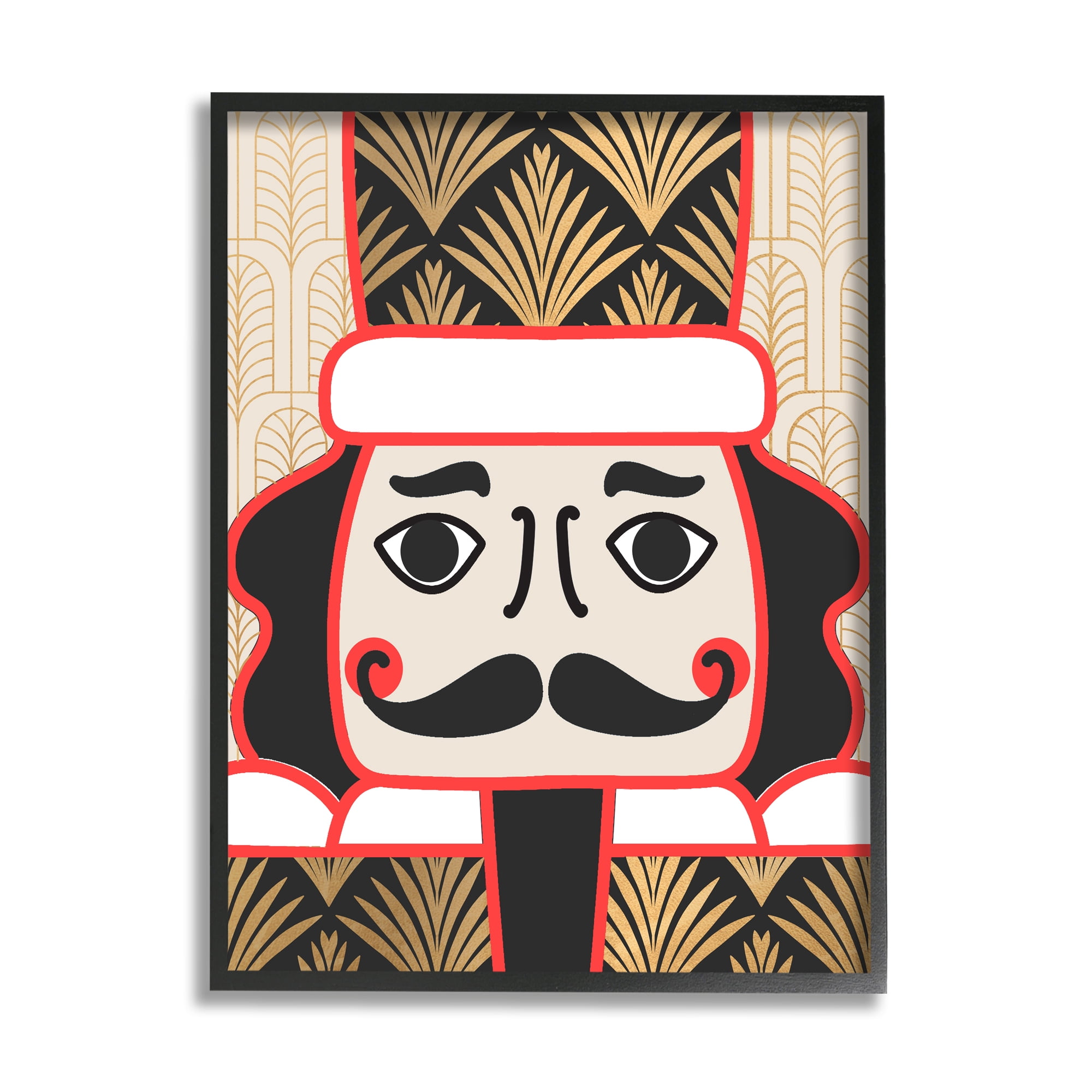 Stupell Industries Holiday Nutcracker Figurine Geometric Glamour Deco Pattern Glam Painting Black framed Art Print Wall Art, 16 x 20, Design by Daphne Polselli
