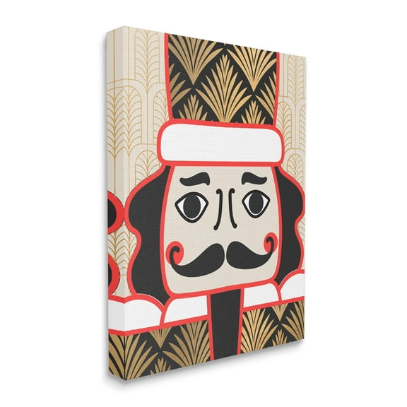 Stupell Industries Holiday Nutcracker Figurine Geometric Glamour Deco Pattern Holiday Painting Gallery Wrapped Canvas Print Wall Art, 16 x 20