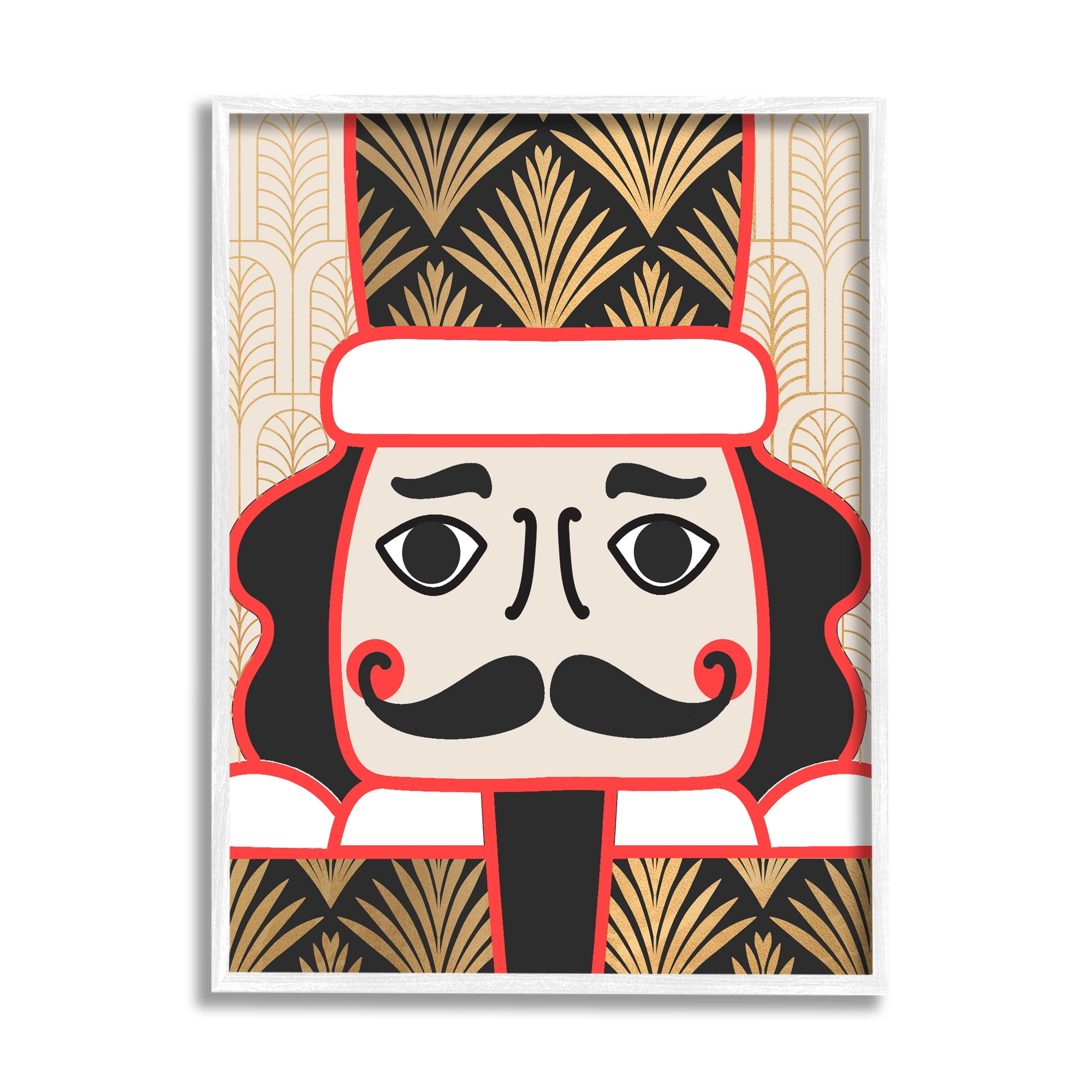 Stupell Industries Holiday Nutcracker Figurine Geometric Glamour Deco Pattern Holiday Painting White Framed Art Print Wall Art, 16 x 20