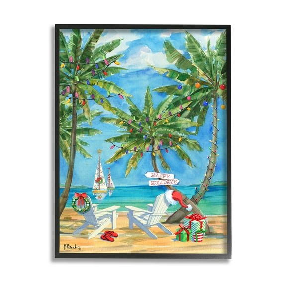 Stupell Industries Holiday Palms Warm Island Winter Painting Black Framed Art Print Wall Art, Design by Paul Brent