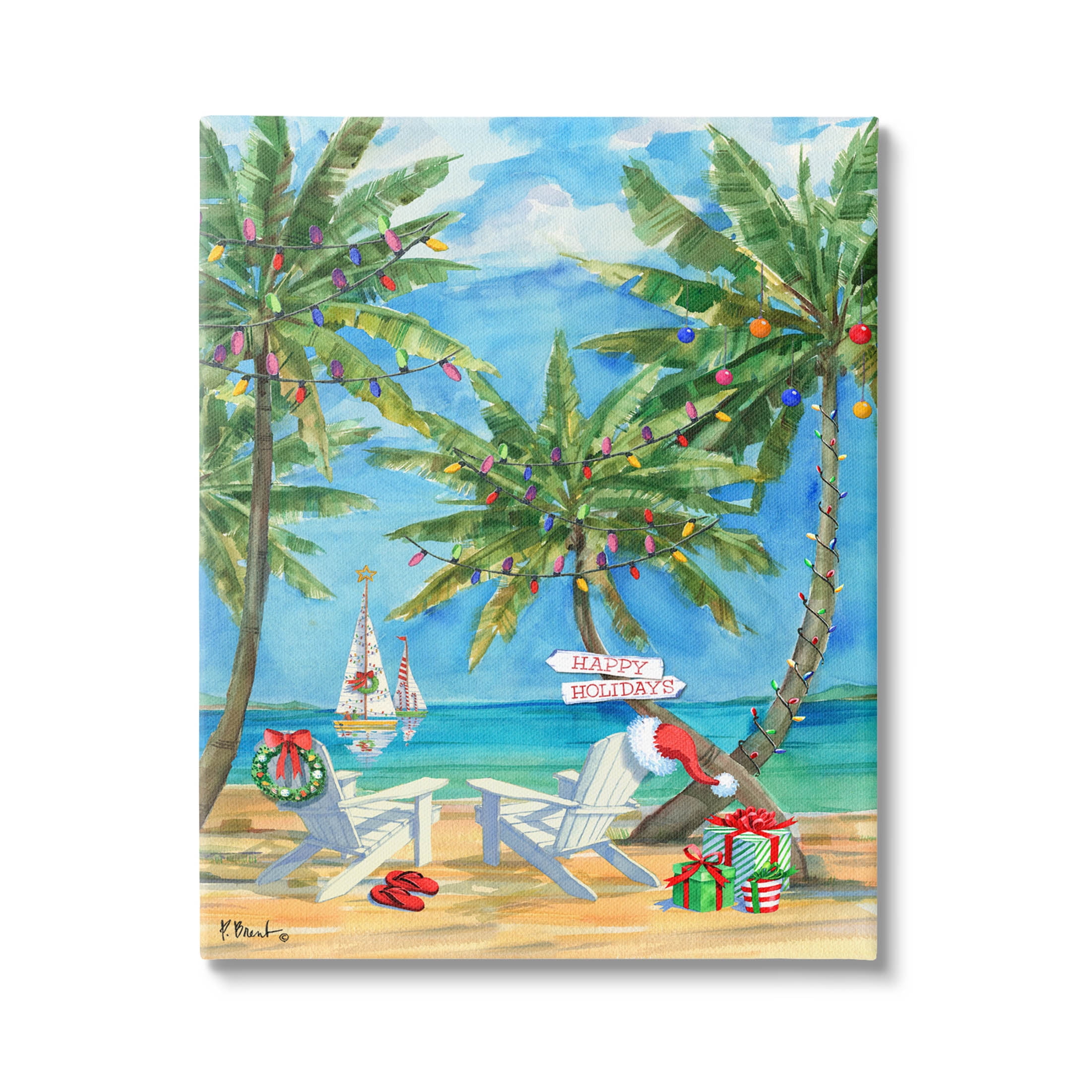 Stupell Industries Holiday Palms Warm Island Winter Painting Gallery Wrapped Canvas Print Wall Art, Design by Paul Brent
