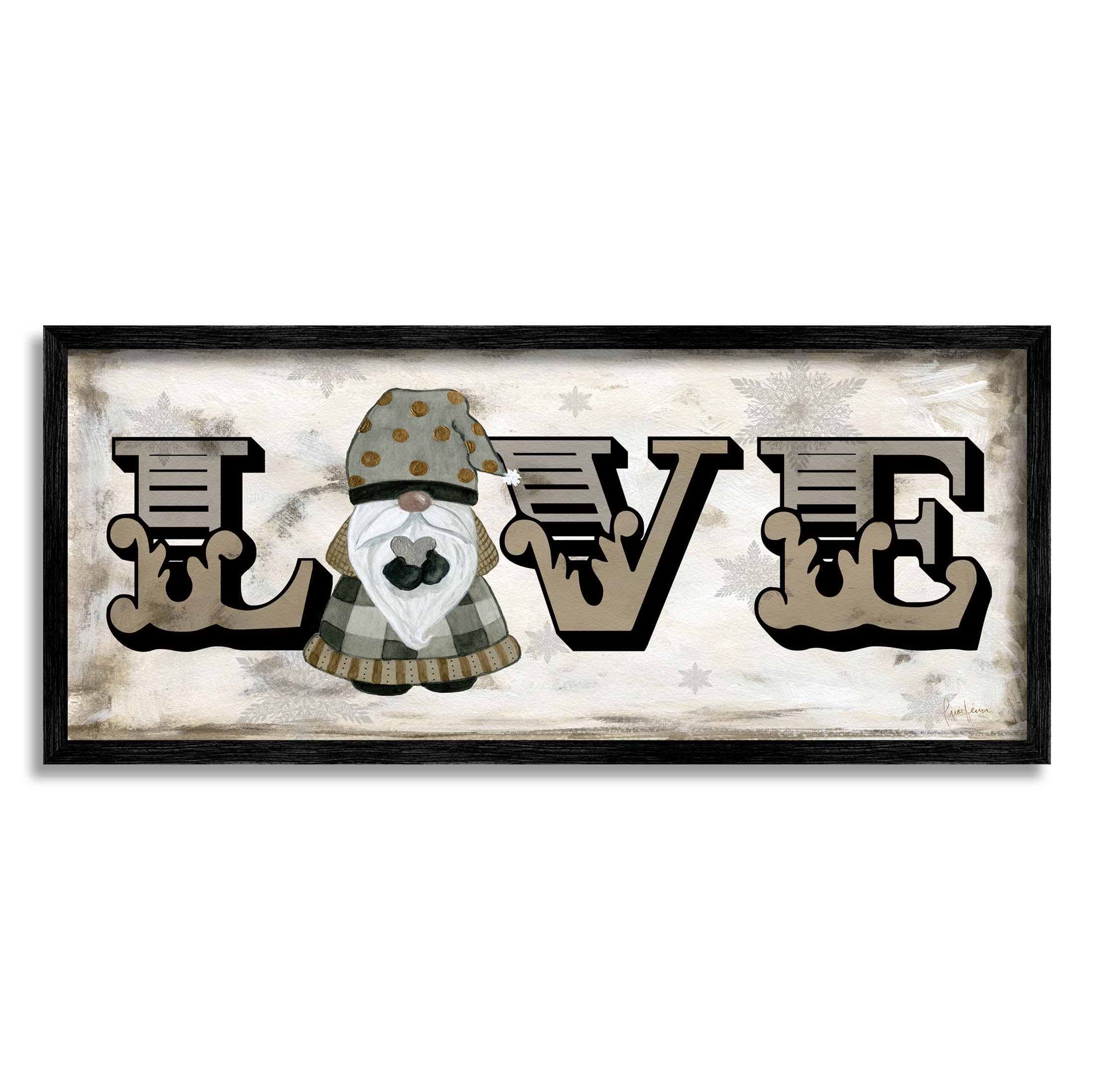 Stupell Industries Holiday Patterned Love Gnome Graphic Art Black Framed Art Print Wall Art, Design by Livi Finn
