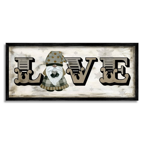 Stupell Industries Holiday Patterned Love Gnome Graphic Art Black Framed Art Print Wall Art, Design by Livi Finn