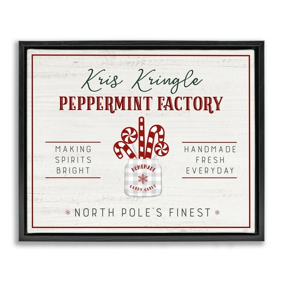 Stupell Industries Holiday Peppermint Factory Holiday Painting Black Floater Framed Canvas Art Prints Wall Art, 21 x 17