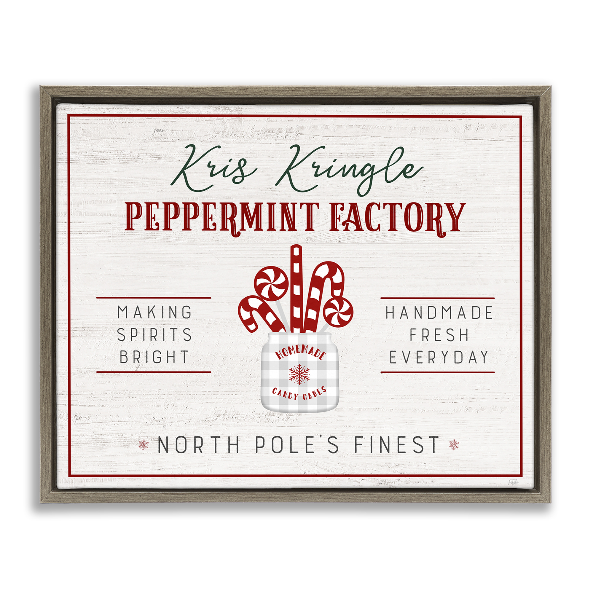 Stupell Industries Holiday Peppermint Factory Holiday Painting Brown Floater Framed Canvas Art Prints Wall Art, 21 x 17