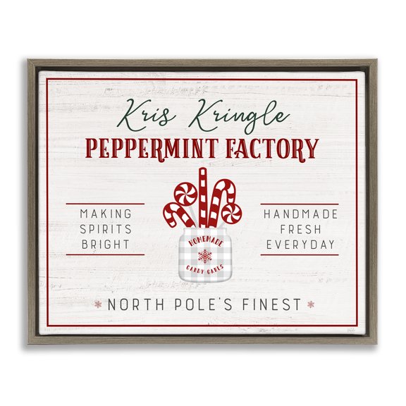 Stupell Industries Holiday Peppermint Factory Holiday Painting Brown Floater Framed Canvas Art Prints Wall Art, 21 x 17