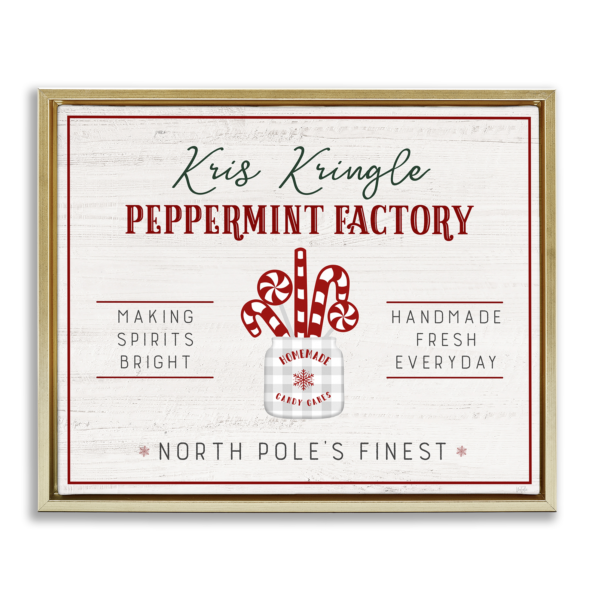 Stupell Industries Holiday Peppermint Factory Holiday Painting Gold Floater Framed Canvas Art Prints Wall Art, 21 x 17