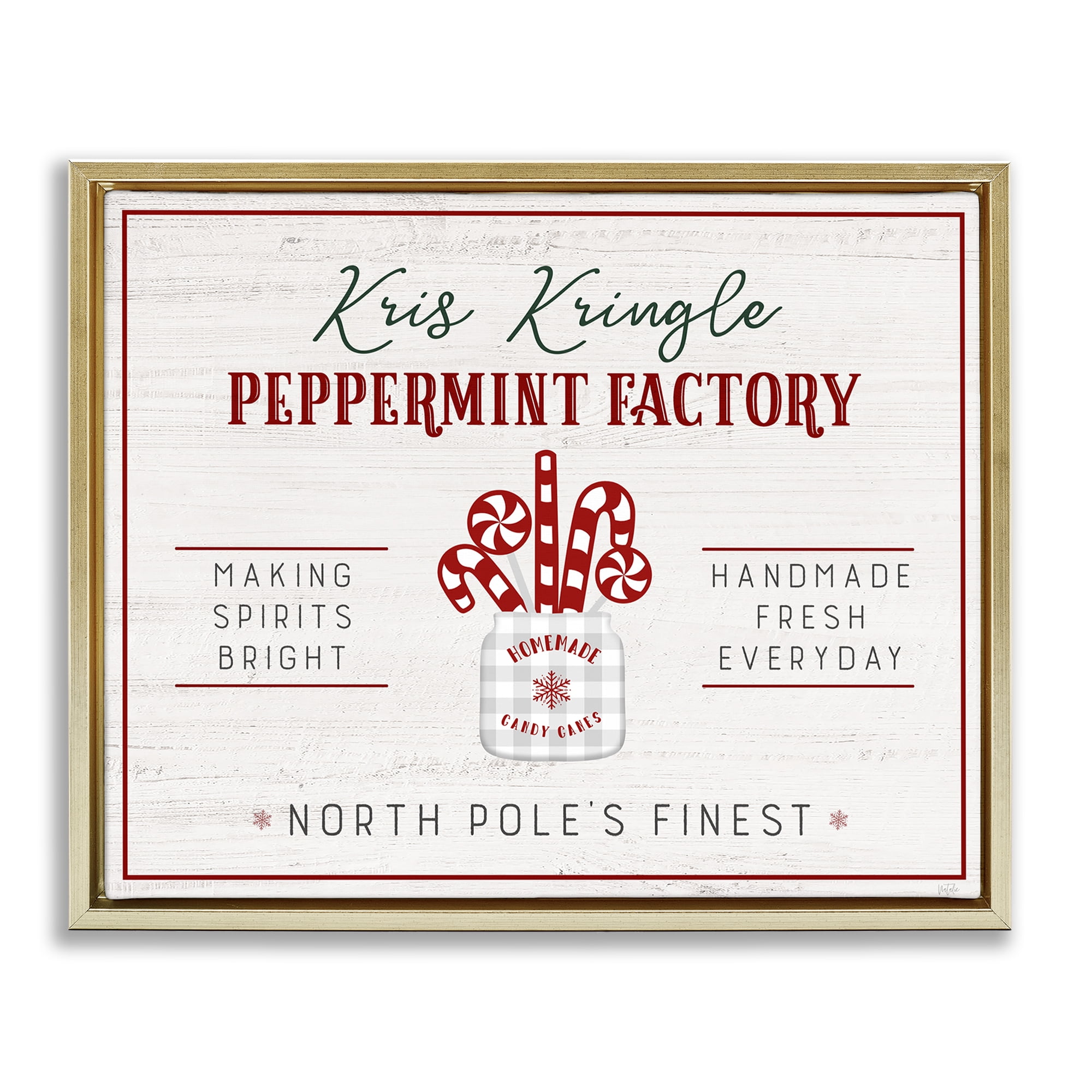 Stupell Industries Holiday Peppermint Factory Holiday Painting Gold Floater Framed Canvas Art Prints Wall Art, 31 x 25