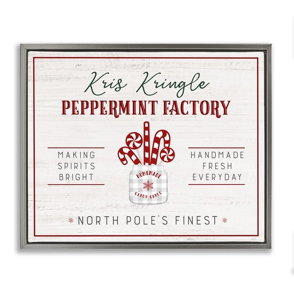 Stupell Industries Holiday Peppermint Factory Holiday Painting Gray Floater Framed Canvas Art Prints Wall Art, 21 x 17