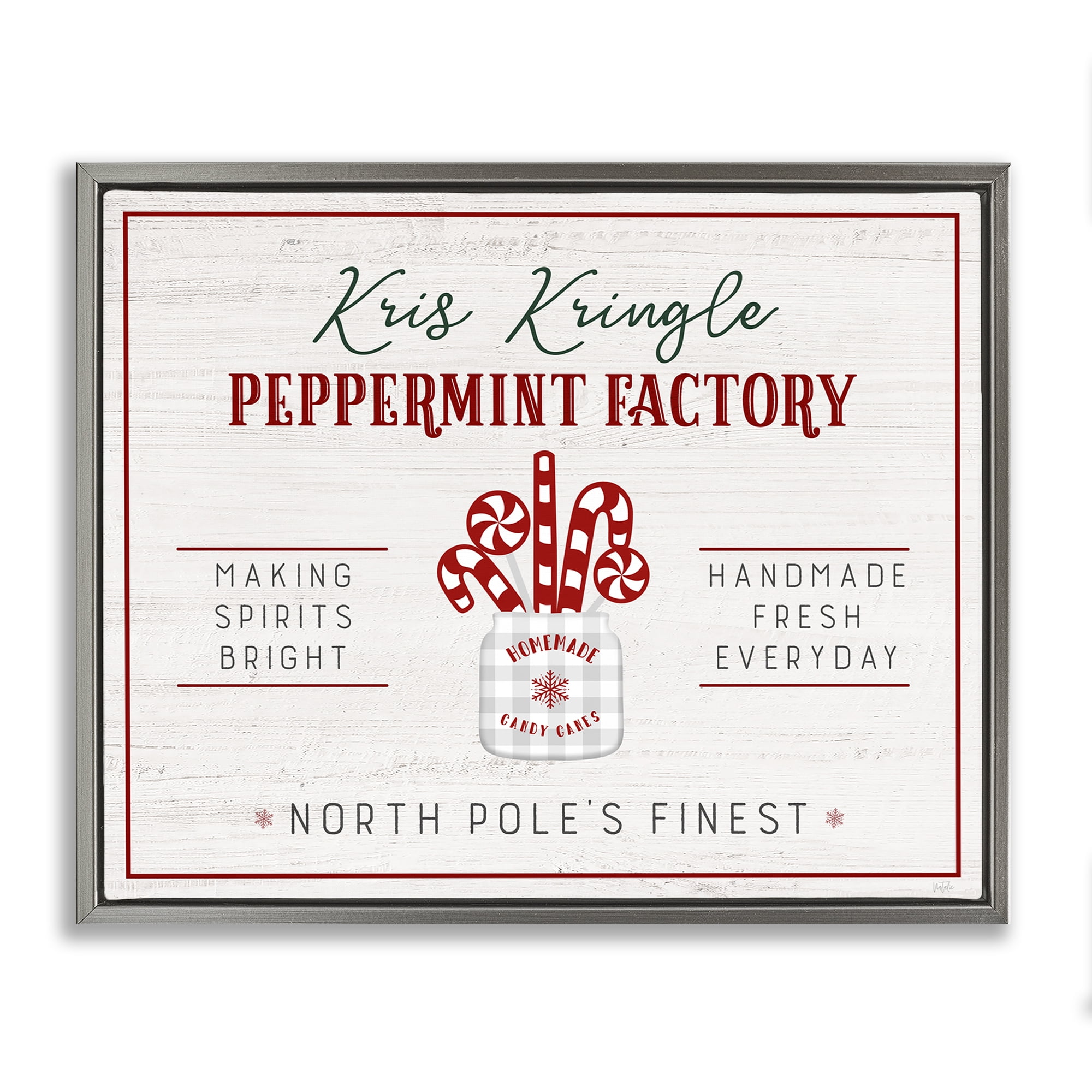 Stupell Industries Holiday Peppermint Factory Holiday Painting Gray Floater Framed Canvas Art Prints Wall Art, 31 x 25