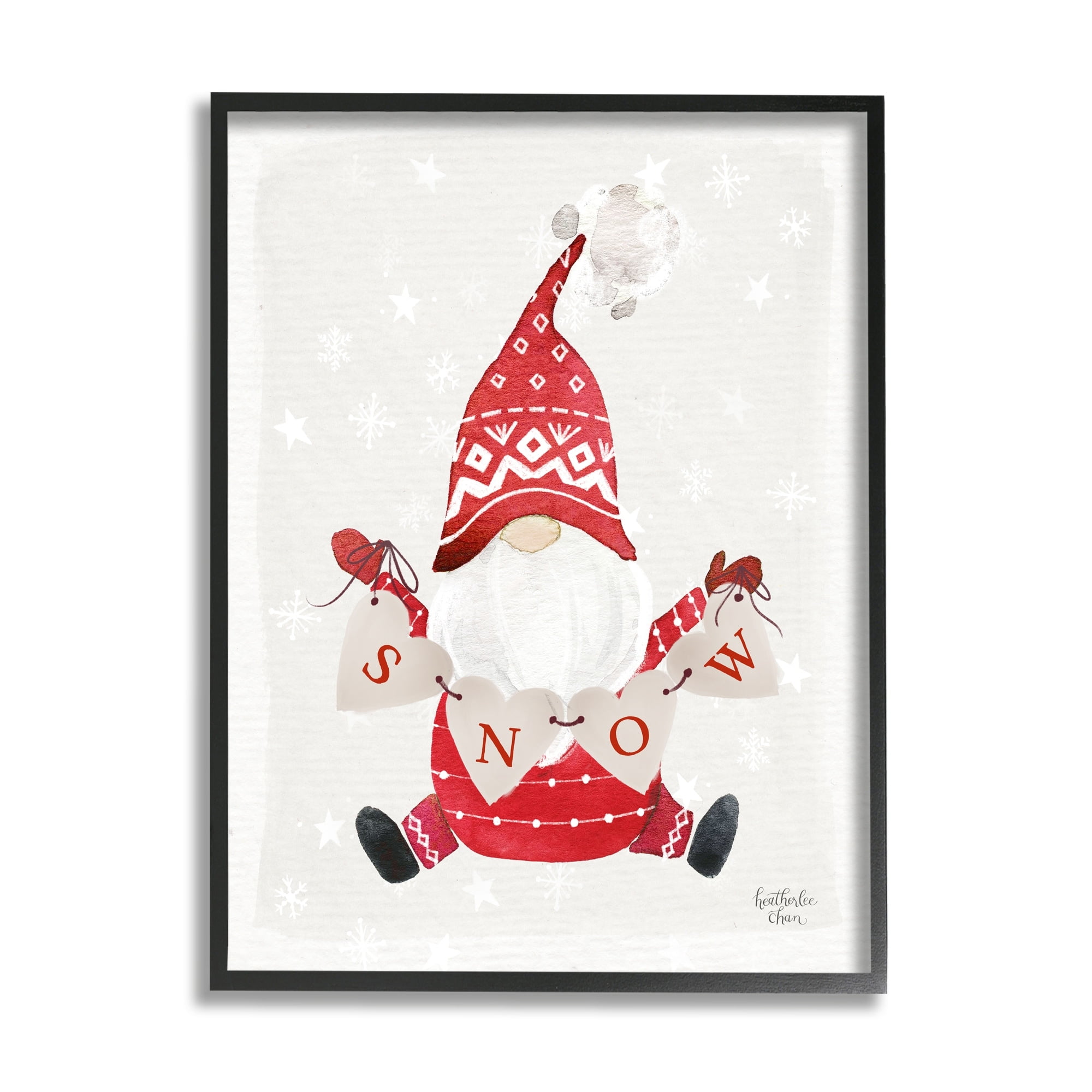 Stupell Industries Holiday Snow Banner Patterned Red Garden Gnome Graphic Art Black Framed Art Print Wall Art, Design by Heatherlee Chan