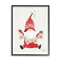 Stupell Industries Holiday Snow Banner Patterned Red Garden Gnome Graphic Art Black Framed Art Print Wall Art, Design by Heatherlee Chan